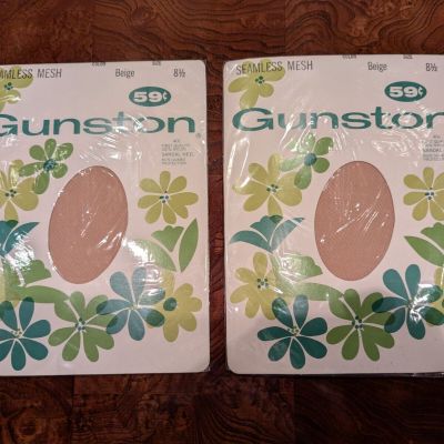 2 Pairs Matching Vintage Gunston Nylon Garter Required Stockings Beige  8 1/2  M